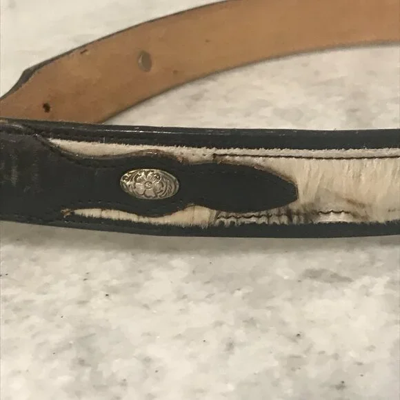 Dan Post Belt Women 32 Black Brown Cowhide Double Heart Buckle Western Rodeo USA - Picture 4 of 10